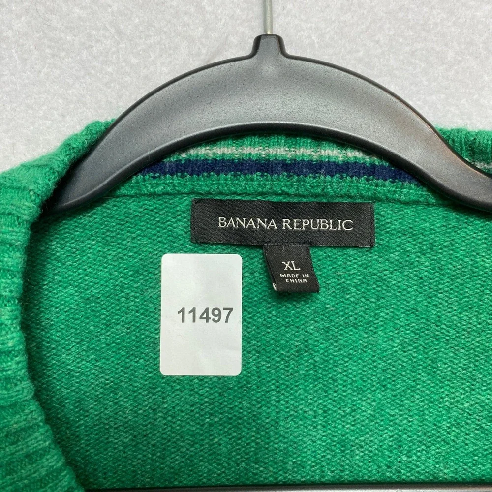 Banana Republic Sweater Mens XL Green Merino Wool Blend Crewneck Pullover